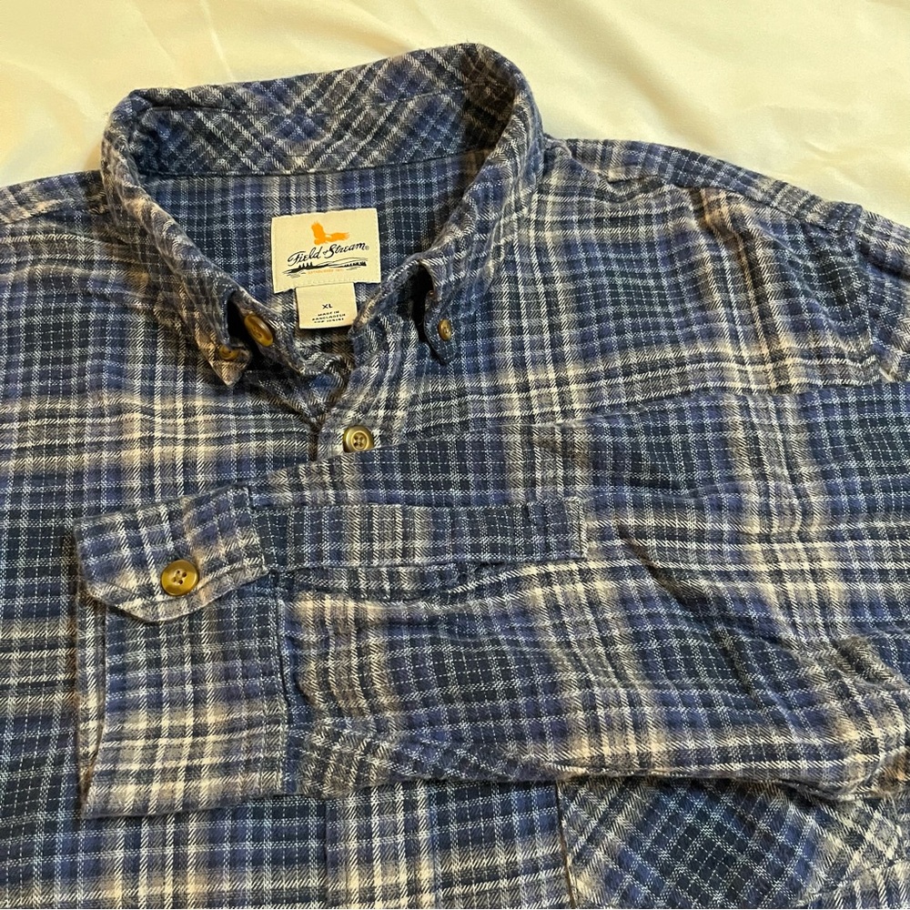 Field & Stream mens plaid flannel button down long sleeve shirt - blue gray XL